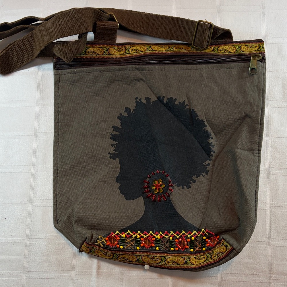 Artistic Olive Green & Brown Crossbody Bag